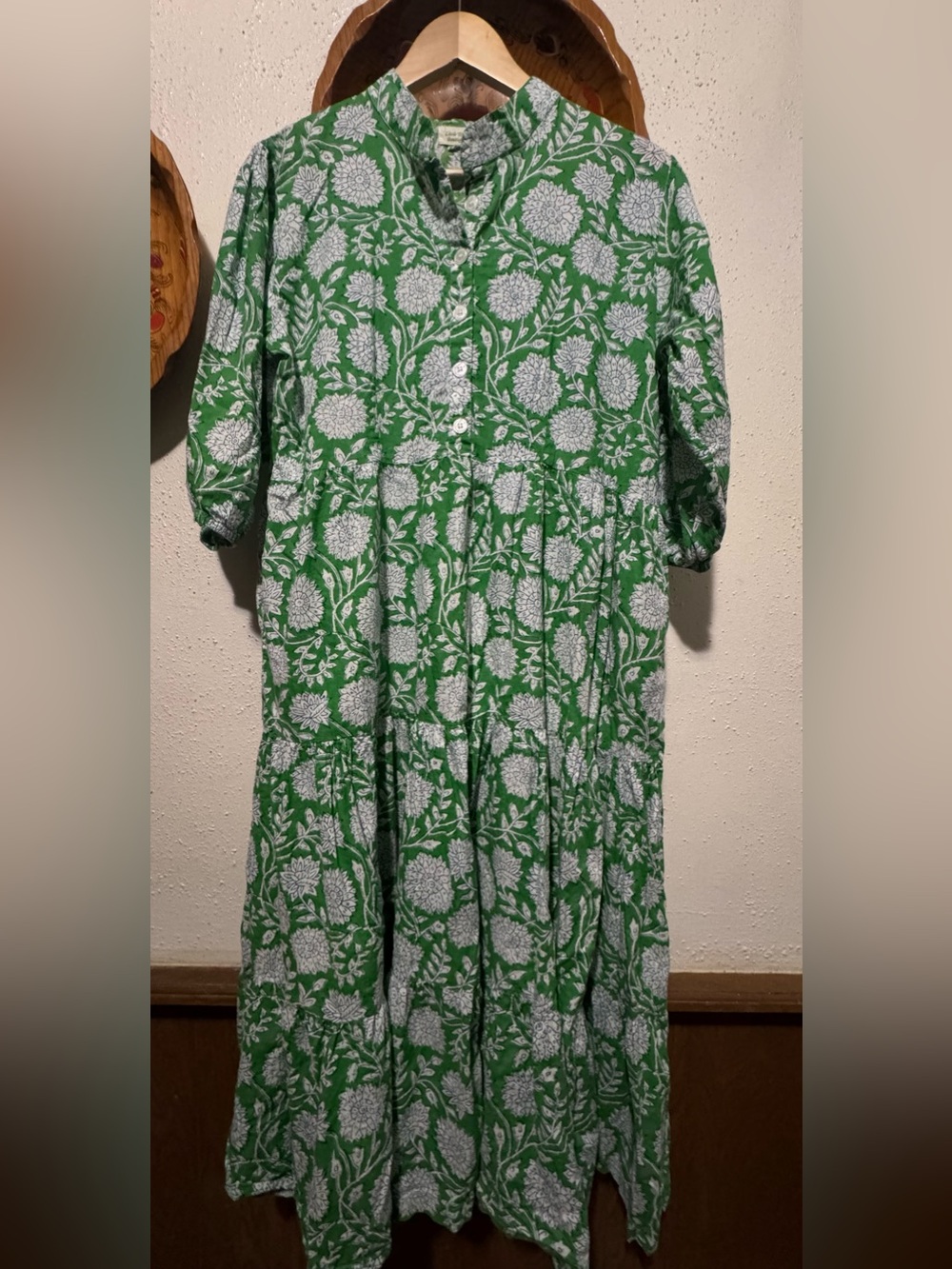 Little Tibet Boutique Green Floral Button-Front Women's Dress Size Small/Medium